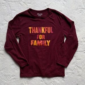 Maroon 'Thankful for Family' Kids Long Sleeve Shirt, size 5/6 Small kids